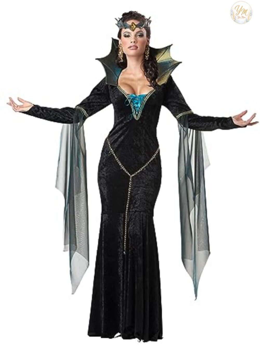 Evil Sorceress Costume Dress Headpiece Belt Knit Halloween